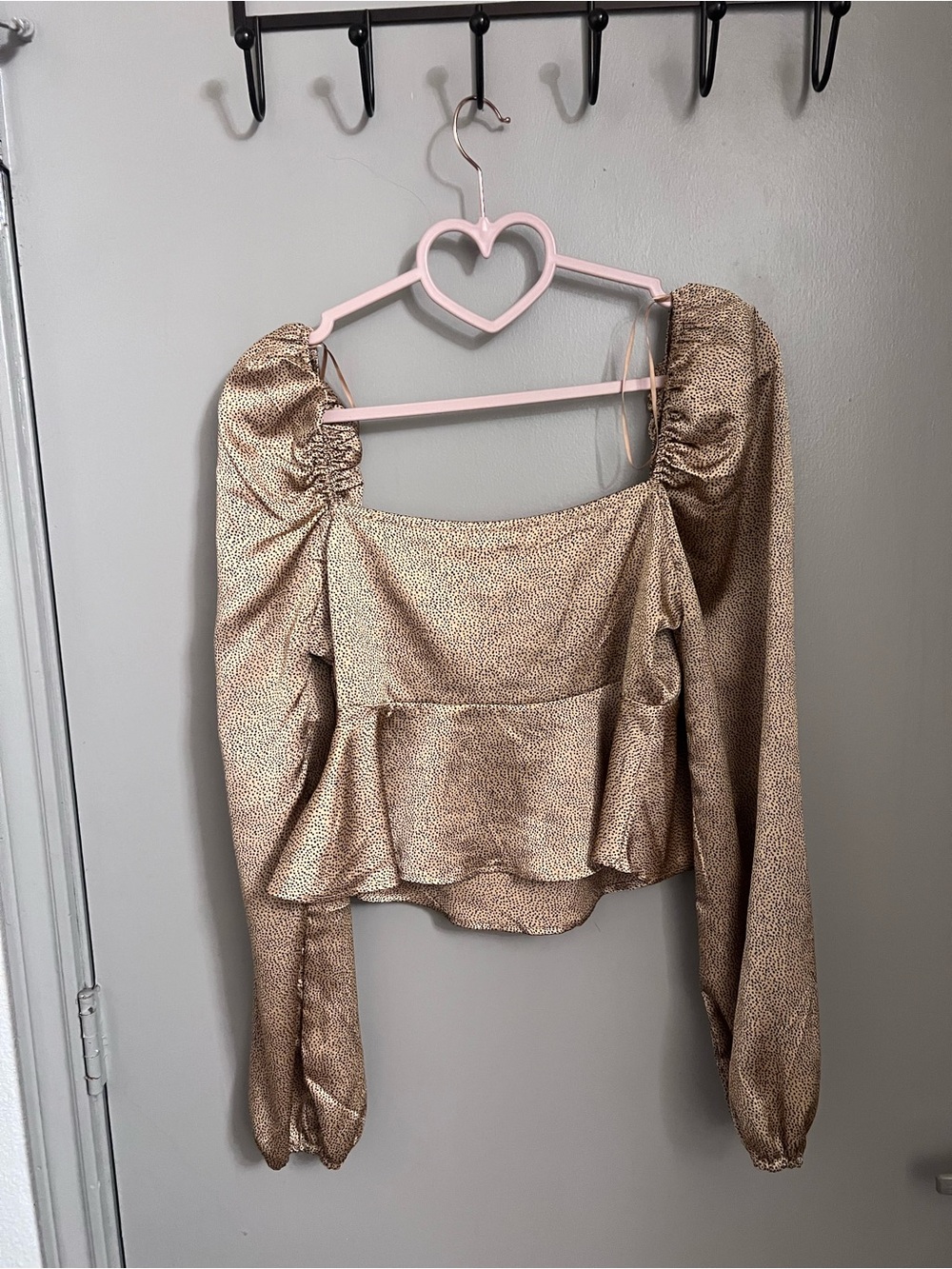 Metallic Gold Puff-Sleeve Peplum Top